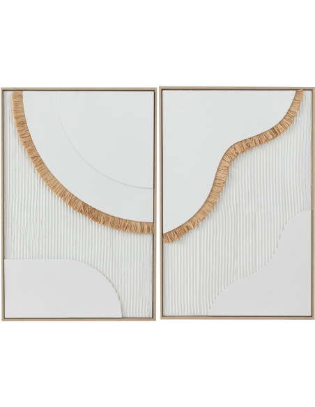 Tableau murale Rectangulaire Motifs abstraits 60x90 en Papier mâché Blanc Raphia Naturel Marybeth (Lot de 2) - 1