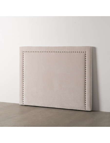Tête de lit 2 places 165x125 en Tissu Blanc crème Avec clous de tapissier Bois MDF Anara - 2