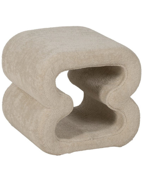 Pouf original Bouclette en Tissu Beige Bouclé Bois MDF Basilio - 1