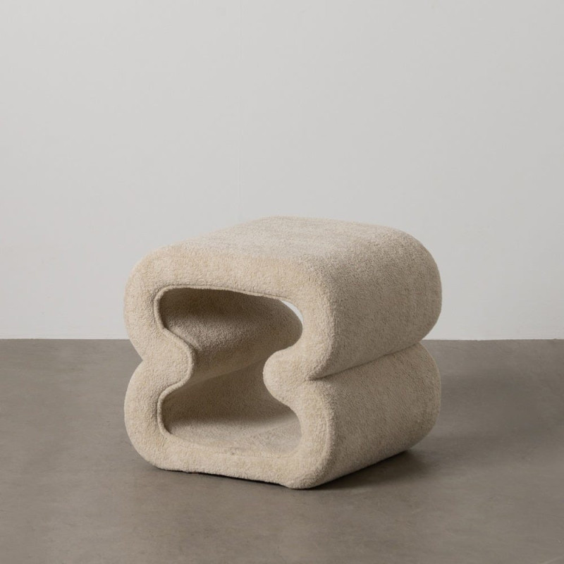 Pouf original Bouclette en Tissu Beige Bouclé Bois MDF Basilio - 2