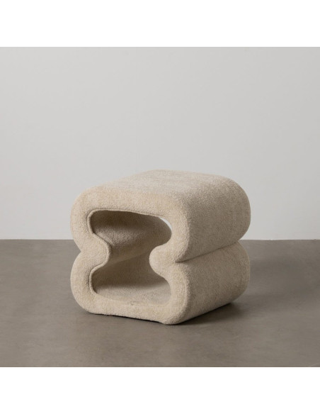 Pouf original Bouclette en Tissu Beige Bouclé Bois MDF Basilio - 2