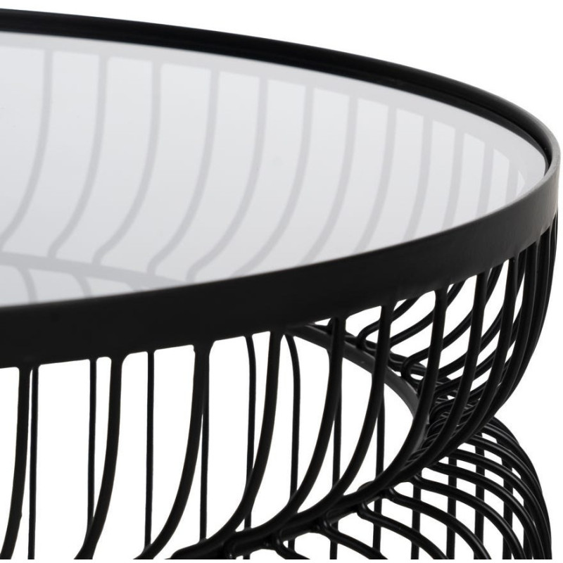 Table basse moderne grillage Ronde en Métal Noir Verre Transparent Henia (Lot de 2) - 2