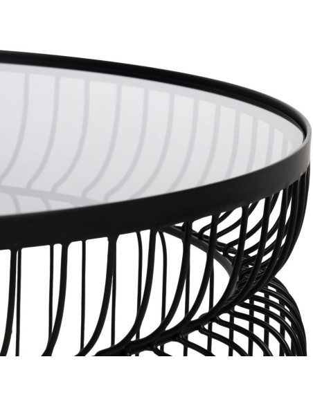 Table basse moderne grillage Ronde en Métal Noir Verre Transparent Henia (Lot de 2) - 2