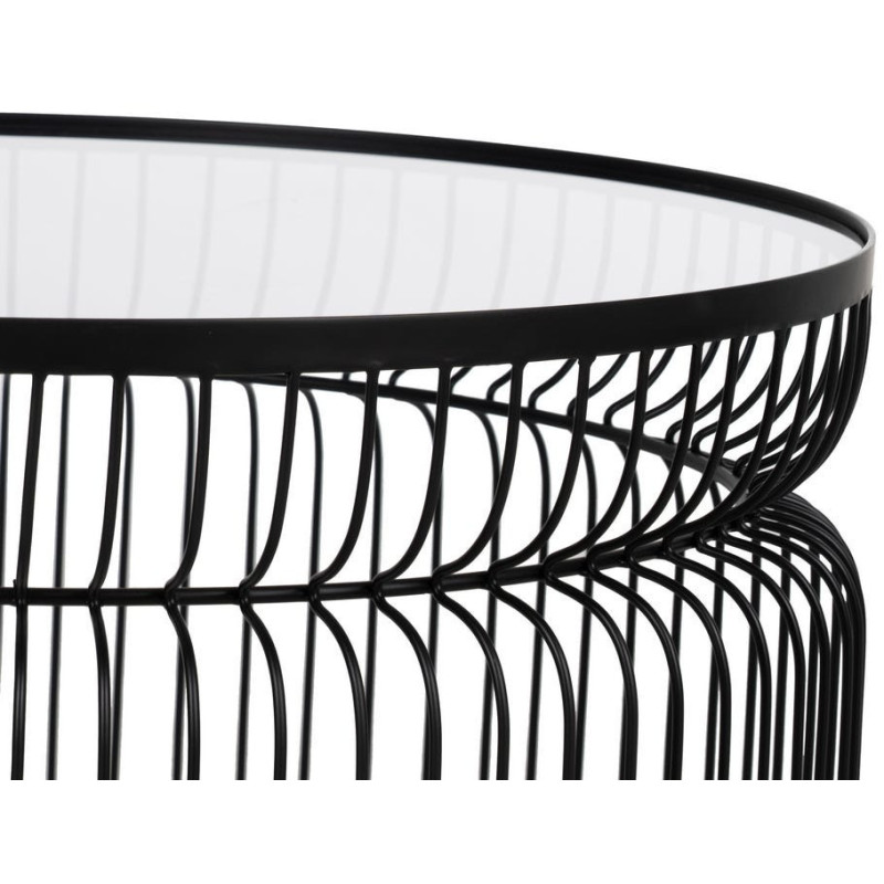 Table basse moderne grillage Ronde en Métal Noir Verre Transparent Henia (Lot de 2) - 3