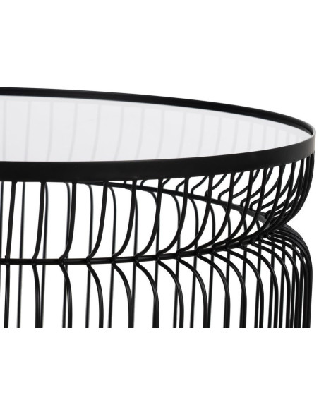 Table basse moderne grillage Ronde en Métal Noir Verre Transparent Henia (Lot de 2) - 3