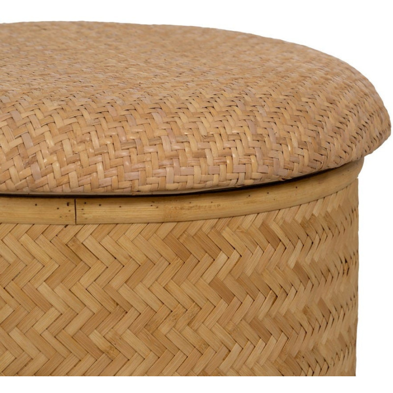 Pouf rond Coffre de rangement vintage en Rotin Naturel Tressé Rattan (Lot de 2) - 3