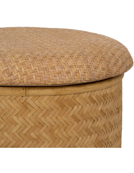 Pouf rond Coffre de rangement vintage en Rotin Naturel Tressé Rattan (Lot de 2) - 3