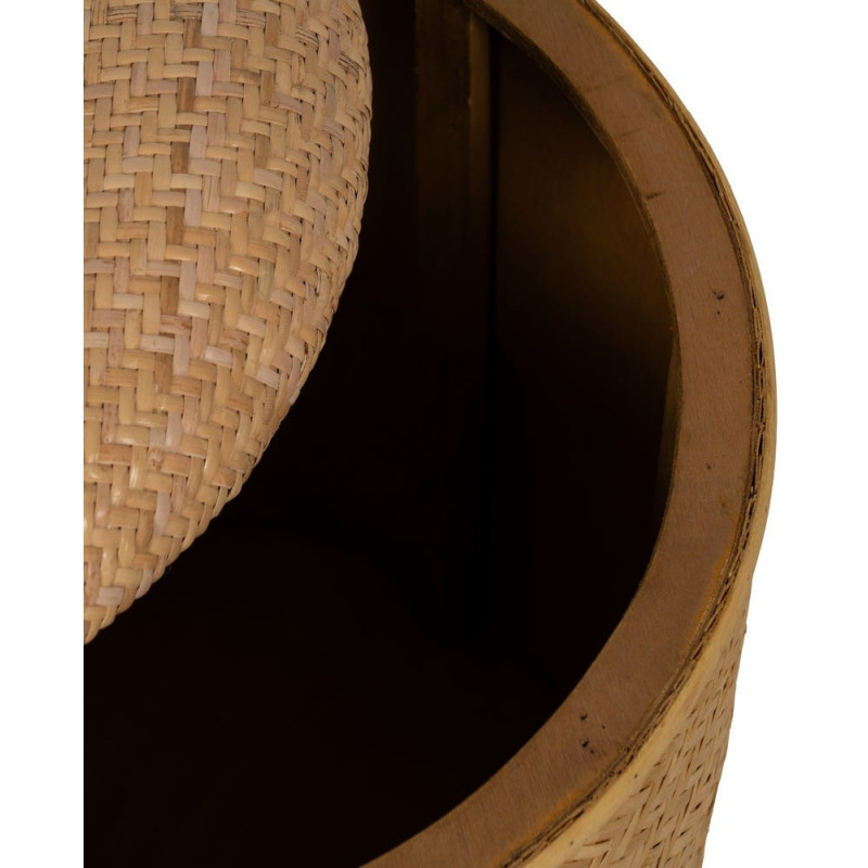 Pouf rond Coffre de rangement vintage en Rotin Naturel Tressé Rattan (Lot de 2) - 4