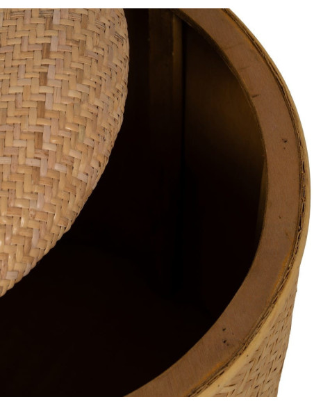 Pouf rond Coffre de rangement vintage en Rotin Naturel Tressé Rattan (Lot de 2) - 4