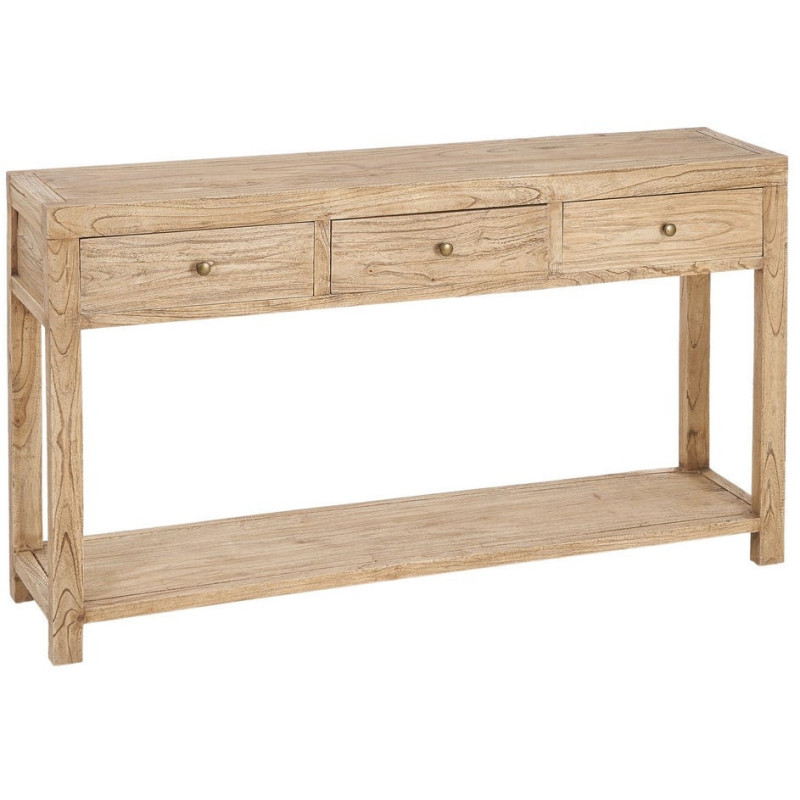 Grande Console moderne Rectangulaire 3 tiroirs 1 étagère en Bois de mindi Naturel Miro - 1