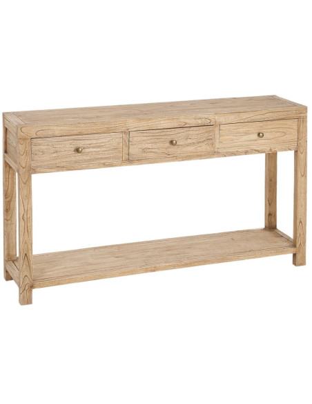 Grande Console moderne Rectangulaire 3 tiroirs 1 étagère en Bois de mindi Naturel Miro - 1
