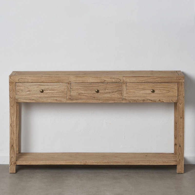 Grande Console moderne Rectangulaire 3 tiroirs 1 étagère en Bois de mindi Naturel Miro - 3