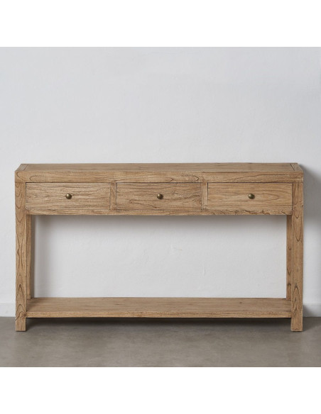 Grande Console moderne Rectangulaire 3 tiroirs 1 étagère en Bois de mindi Naturel Miro - 3