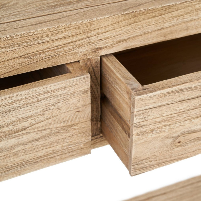 Grande Console moderne Rectangulaire 3 tiroirs 1 étagère en Bois de mindi Naturel Miro - 5
