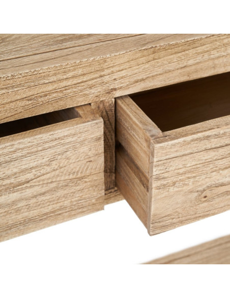 Grande Console moderne Rectangulaire 3 tiroirs 1 étagère en Bois de mindi Naturel Miro - 5