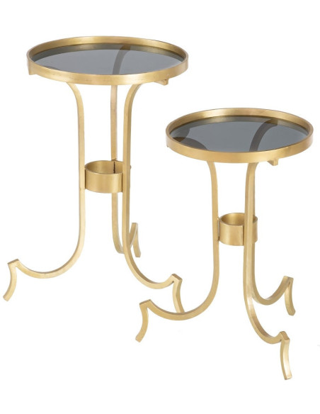 Table d'appoint moderne chic Ronde en Métal Doré Verre Elara (Lot de 2) - 1