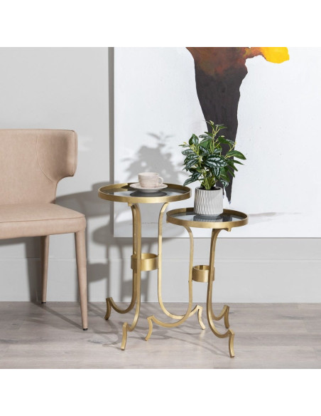 Table d'appoint moderne chic Ronde en Métal Doré Verre Elara (Lot de 2) - 2