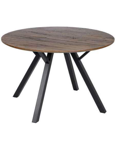 Table à manger moderne Ronde 6 personnes en Bois MDF Marron Métal Noir Taia - 1
