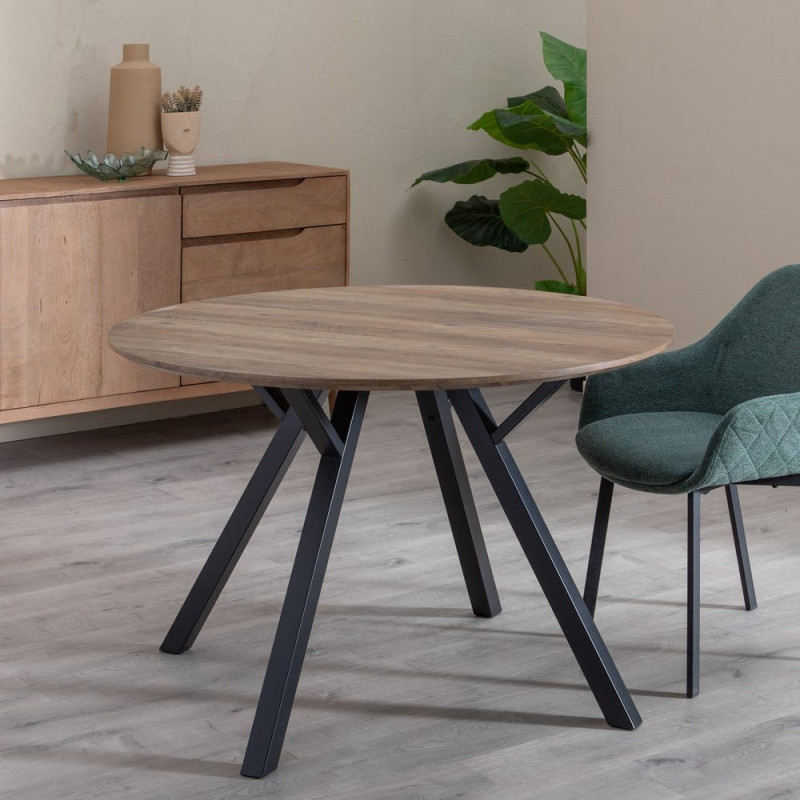Table à manger moderne Ronde 6 personnes en Bois MDF Marron Métal Noir Taia - 2