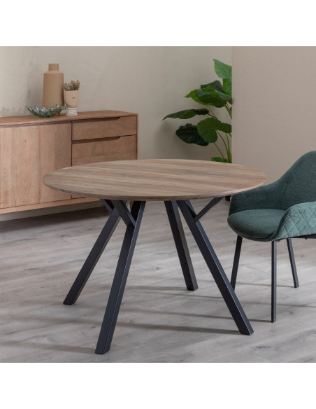 Table à manger moderne Ronde 6 personnes en Bois MDF Marron Métal Noir Taia - 2
