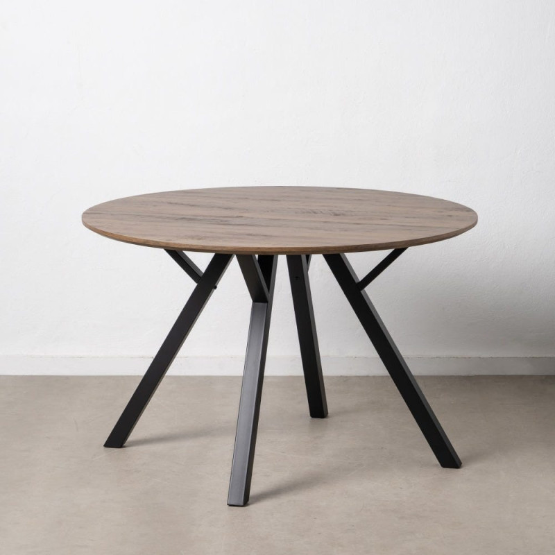 Table à manger moderne Ronde 6 personnes en Bois MDF Marron Métal Noir Taia - 3