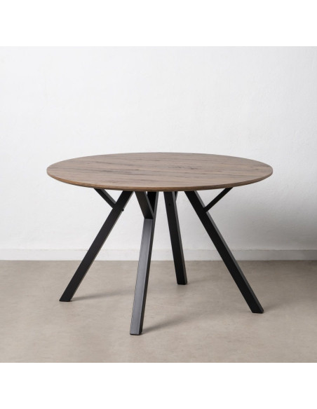 Table à manger moderne Ronde 6 personnes en Bois MDF Marron Métal Noir Taia - 3