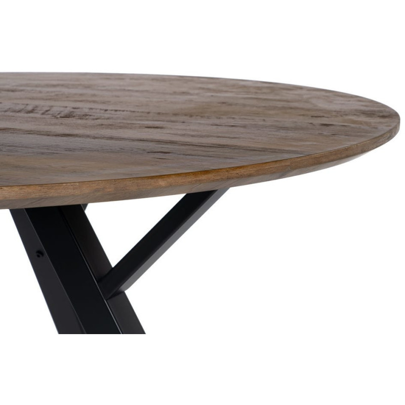 Table à manger moderne Ronde 6 personnes en Bois MDF Marron Métal Noir Taia - 4
