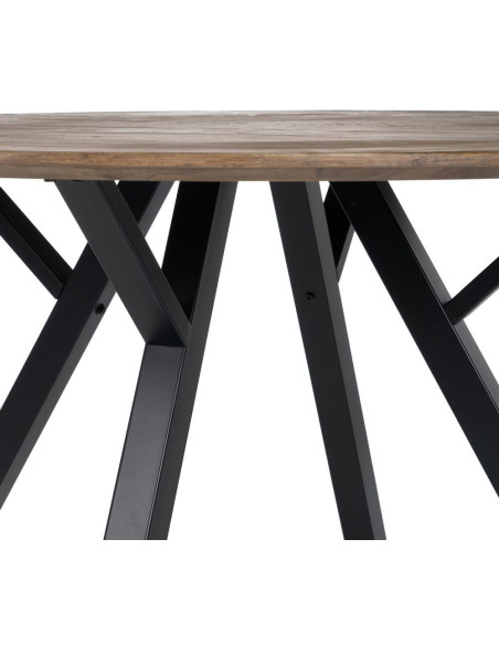 Table à manger moderne Ronde 6 personnes en Bois MDF Marron Métal Noir Taia - 5