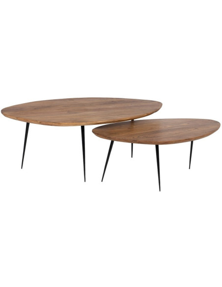 Grande Table basse gigogne Ovale en Bois d'acacia Naturel Métal Noir Aruna (Lot de 2) - 1