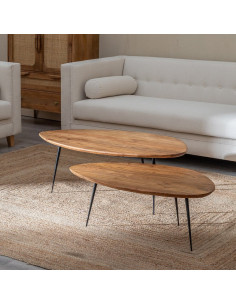 Grande Table basse gigogne Ovale en Bois d'acacia Naturel Métal Noir Aruna (Lot de 2) - 2