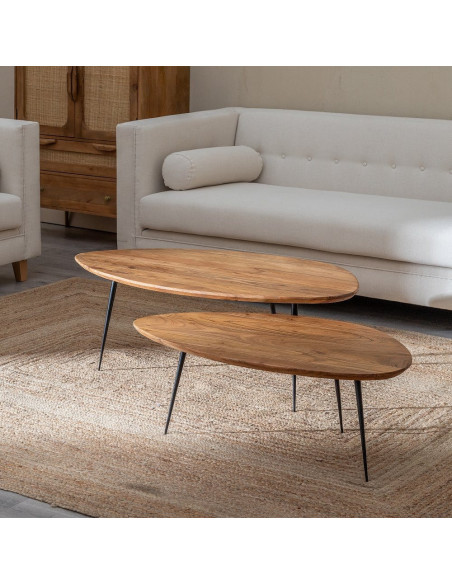 Grande Table basse gigogne Ovale en Bois d'acacia Naturel Métal Noir Aruna (Lot de 2) - 2