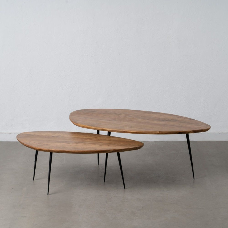 Grande Table basse gigogne Ovale en Bois d'acacia Naturel Métal Noir Aruna (Lot de 2) - 3