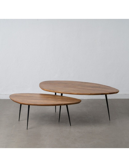 Grande Table basse gigogne Ovale en Bois d'acacia Naturel Métal Noir Aruna (Lot de 2) - 3
