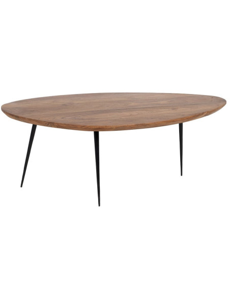 Grande Table basse gigogne Ovale en Bois d'acacia Naturel Métal Noir Aruna (Lot de 2) - 4