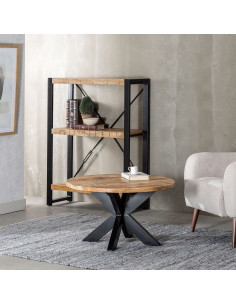 Table basse industrielle Ronde en Bois de manguier Naturel Métal Noir Saia - 2