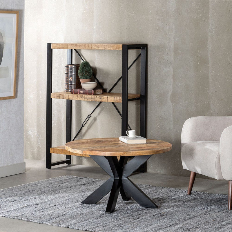 Table basse industrielle Ronde en Bois de manguier Naturel Métal Noir Saia - 2