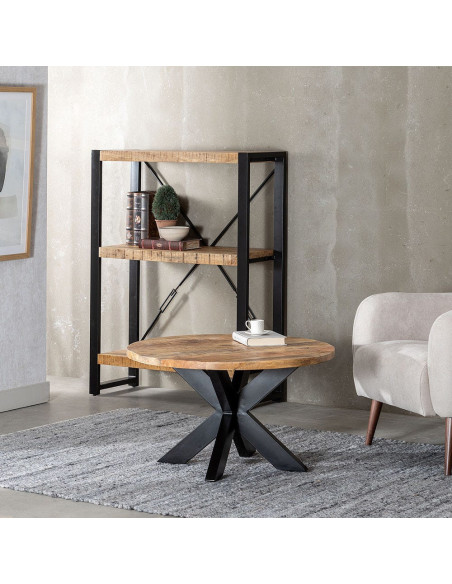 Table basse industrielle Ronde en Bois de manguier Naturel Métal Noir Saia - 2