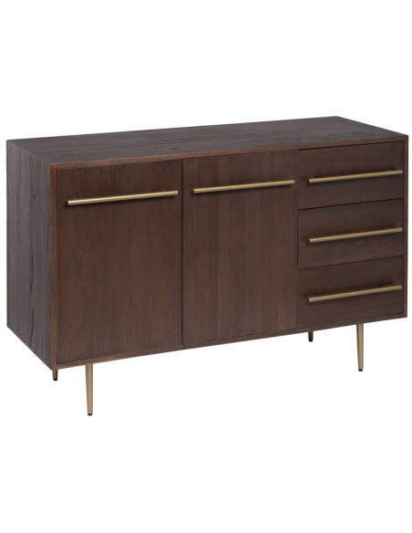 Buffet style vintage Bas 2 portes 3 tiroirs en Bois d'orme Marron foncé Métal Doré Idrian - 1