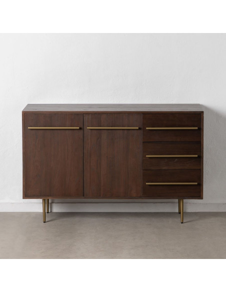 Buffet style vintage Bas 2 portes 3 tiroirs en Bois d'orme Marron foncé Métal Doré Idrian - 3