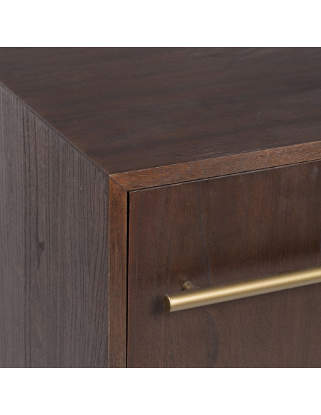 Buffet style vintage Bas 2 portes 3 tiroirs en Bois d'orme Marron foncé Métal Doré Idrian - 4