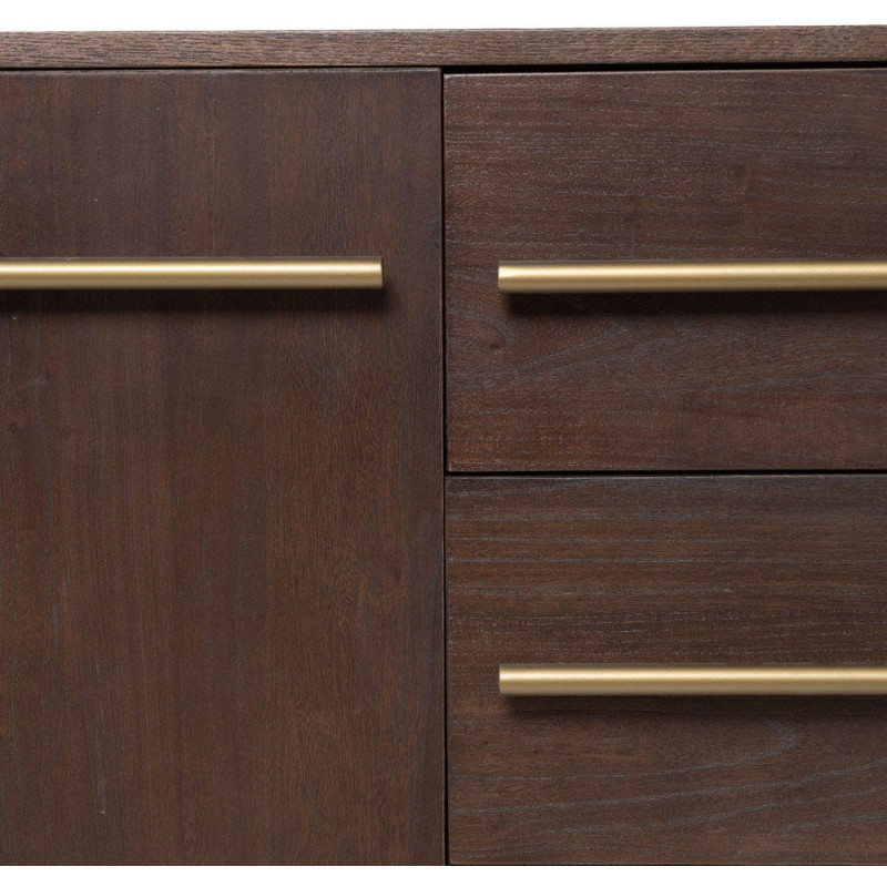 Buffet style vintage Bas 2 portes 3 tiroirs en Bois d'orme Marron foncé Métal Doré Idrian - 5