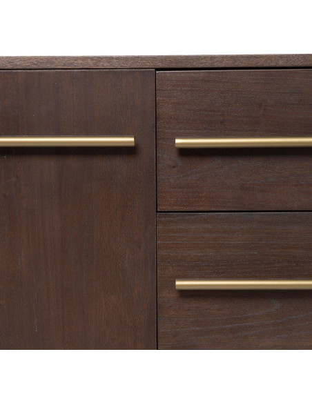 Buffet style vintage Bas 2 portes 3 tiroirs en Bois d'orme Marron foncé Métal Doré Idrian - 5
