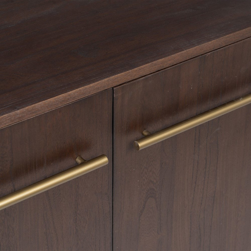 Buffet style vintage Bas 2 portes 3 tiroirs en Bois d'orme Marron foncé Métal Doré Idrian - 7