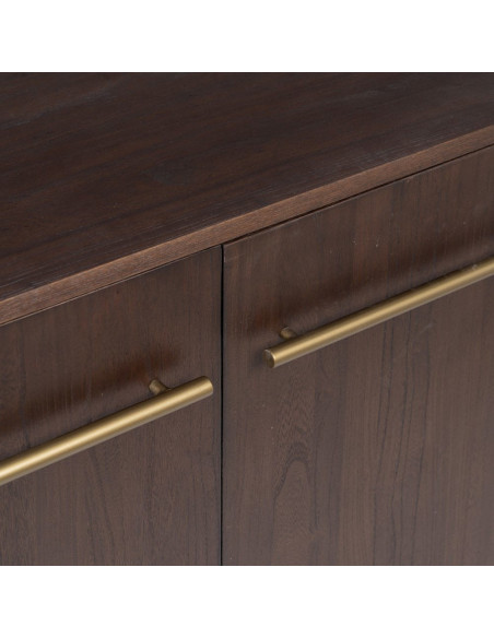 Buffet style vintage Bas 2 portes 3 tiroirs en Bois d'orme Marron foncé Métal Doré Idrian - 7