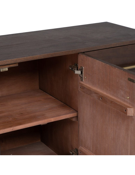 Buffet style vintage Bas 2 portes 3 tiroirs en Bois d'orme Marron foncé Métal Doré Idrian - 8