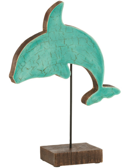 Décoration sur pied Dauphin Hauteur 32 cm en Bois de manguier Azur Naturel Morna - 1