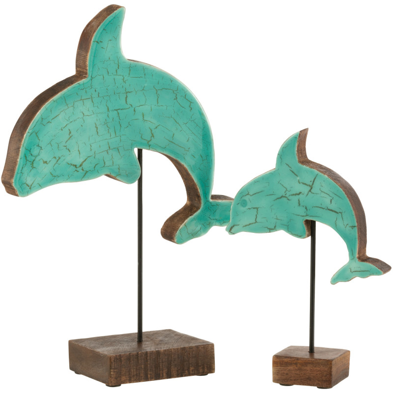 Décoration sur pied Dauphin Hauteur 32 cm en Bois de manguier Azur Naturel Morna - 2
