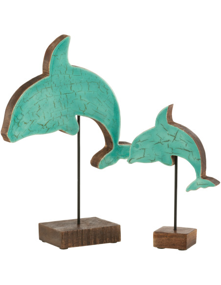 Décoration sur pied Dauphin Hauteur 32 cm en Bois de manguier Azur Naturel Morna - 2