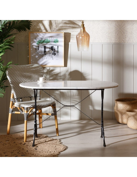 Table bistrot parisien Ovale 4 personnes en Marbre Blanc Métal Noir Talia - 10