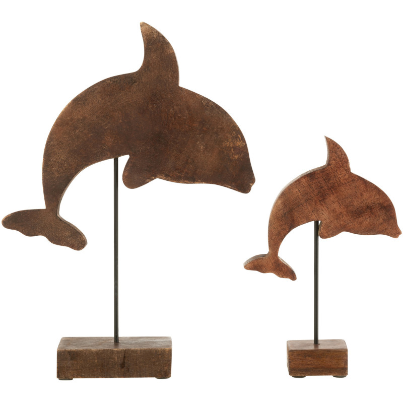 Décoration sur pied Dauphin Hauteur 32 cm en Bois de manguier Azur Naturel Morna - 3